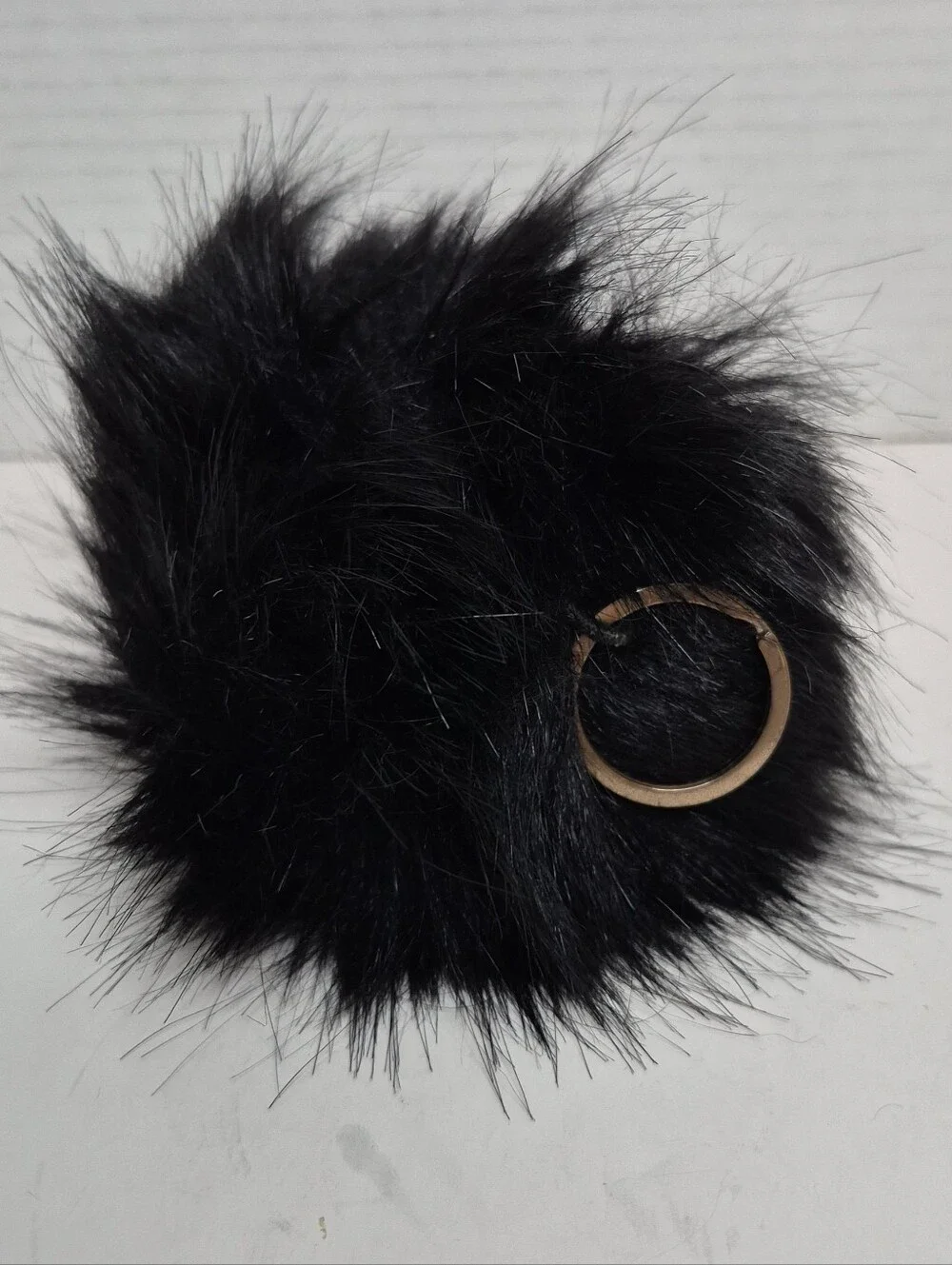 Furry Soft Large Black Puff Ball Keyring